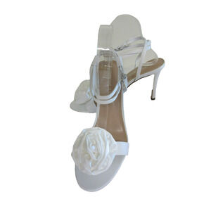 MADDEN GIRL Bloomingg White Rosette Satin 9 Open Toe Ankle Closure Heels